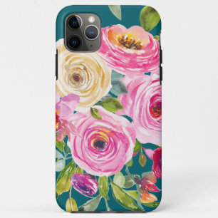 Case-Mate iPhone Case Roses d'aquarelle en rose et crème sur Turquoise