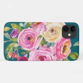 Coques Case-Mate iPhone Roses d'aquarelle en rose et crème sur Turquoise (Dos (Horizontal))