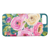Coques Case-Mate iPhone Roses d'aquarelle en rose et crème sur Turquoise (Dos (Horizontal))
