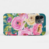 Coques Case-Mate iPhone Roses d'aquarelle en rose et crème sur Turquoise (Dos (Horizontal))