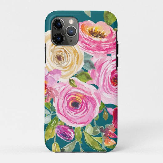 Coques Case-Mate iPhone Roses d'aquarelle en rose et crème sur Turquoise (Dos)