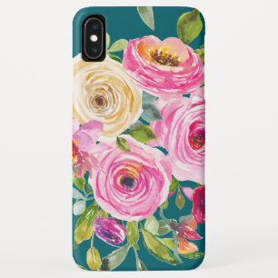 Case-Mate iPhone Case Roses d'aquarelle en rose et crème sur Turquoise