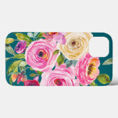 Coques Case-Mate iPhone Roses d'aquarelle en rose et crème sur Turquoise (Verso (horizontal))