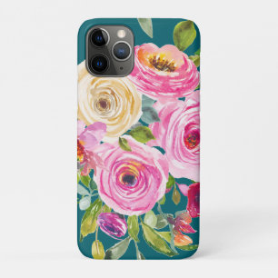 Case-Mate iPhone Case Roses d'aquarelle en rose et crème sur Turquoise