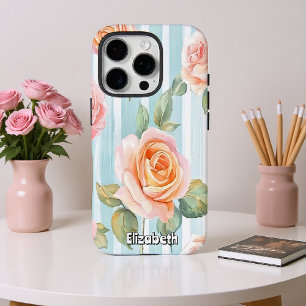 Coques iPhone 16 Pro Roses d'aquarelle et rayures