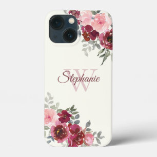 Case-Mate iPhone Case Roses de Bourgogne et rose sur Monogramme Jaune