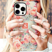 Coques Case-Mate iPhone Roses de Pêches Tendances Monogramme Floral