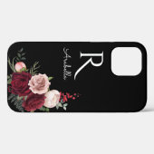 Coques Case-Mate iPhone Roses de roux monogramme sur noir (Verso (horizontal))
