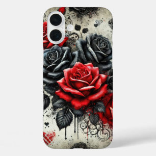 COQUES iPhone 16 PLUS ROSES DE VALENTINE GOTHIQUE ROUGE ET NOIR