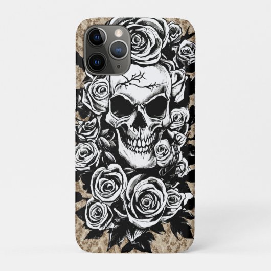 Coques Case-Mate iPhone Roses du crâne humain Goth Dessin original à l'enc (Dos)