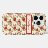 Coques Case-Mate iPhone Roses Élégantes Rose Et Rouge - Monogramme (Verso (horizontal))