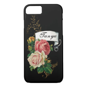 Coques Pour iPhone Roses élégants et Feuilles d'or Personnalisé