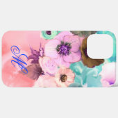 COQUES Case-Mate iPhone ROSES ET FLEURS D'ANÉMONE TEAL PINK MONOGRAMME (Verso / Droite)