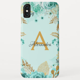 Case-Mate iPhone Case Roses et monogramme turquoises floraux de feuille