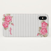 Coques Case-Mate iPhone Roses et monogrammes rose et blanc élégants (Dos (Horizontal))