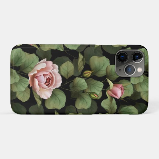 Coques Case-Mate iPhone Roses fragiles. Motif floral sur noir (Dos (Horizontal))