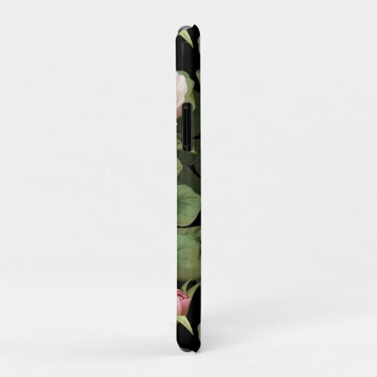 Coques Case-Mate iPhone Roses fragiles. Motif floral sur noir (Dos/Droite)