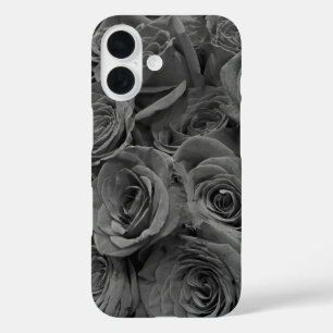 Coques iPhone 16 Roses gris, photo florale grise