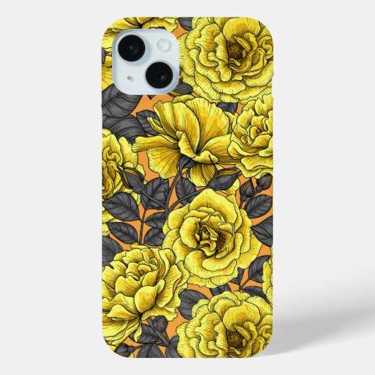 Coques Case-Mate iPhone Roses jaunes avec feuilles gris sur orange (Verso)