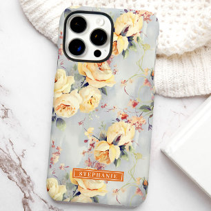 Coques iPhone 16 Pro Max Roses Jaunes Fleur Personnalisée Nom