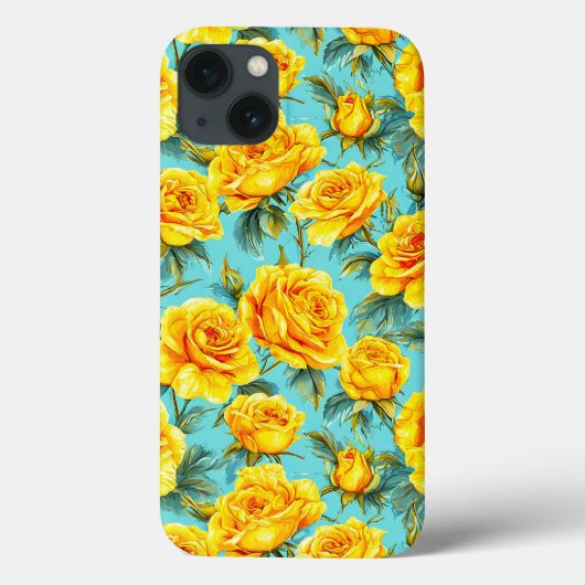 Coques Case-Mate iPhone Roses jaunes sur un arrière - plan bleu (Verso)