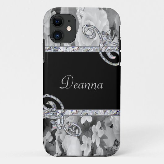 Coques Case-Mate iPhone Roses noirs et blancs et monogramme de remous de (Dos)