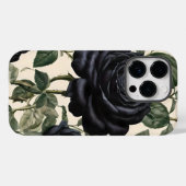 Coques Case-Mate iPhone Roses Noirs Et Feuilles Verts, (Verso (horizontal))