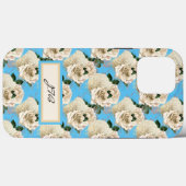 Coques Case-Mate iPhone Roses romantiques en ivoire sur bleu ciel frais (Verso (horizontal))