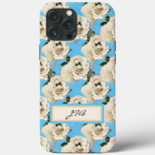 Coques Case-Mate iPhone Roses romantiques en ivoire sur bleu ciel frais (Verso)