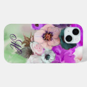 COQUES Case-Mate iPhone ROSES ROSE POURPRE  ANÉMONE BLANCHE MONOGRAMME (Verso (horizontal))