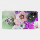 COQUES Case-Mate iPhone ROSES ROSE POURPRE ANÉMONES BLANCHES MONOGRAMME (Dos (Horizontal))
