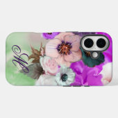 COQUES Case-Mate iPhone ROSES ROSE POURPRE, FLEURS D'ANÉMONE BLANCHE MONOG (Verso (horizontal))