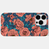 Coques Case-Mate iPhone Roses roses avec feuilles bleus sur bleu (Verso (horizontal))