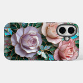 Coques Case-Mate iPhone Roses roses blanches élégantes en verre verni (Verso (horizontal))