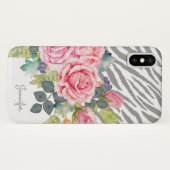 Coques Case-Mate iPhone Roses roses chics d'impression gris Girly de zèbre (Dos (Horizontal))
