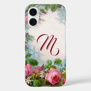 COQUES iPhone 16  ROSES ROSES ROSES ET JASMINES MONOGRAMME FLORAL
