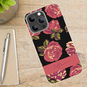 Coques iPhone 16 Pro Max Roses roses roses noires à motif floral avec nom