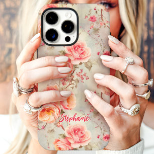 Coques iPhone 16 Pro Max Roses Roses Roses Romantique Floral Nom Personnali