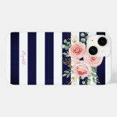 Coques Case-Mate iPhone Roses roses roses roses bleues rayées (Verso (horizontal))