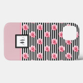 Coques Case-Mate iPhone Roses roses sur bandes noires et blanches avec ini (Verso (horizontal))