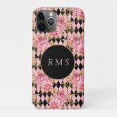 Coques Case-Mate iPhone Roses roses sur le Monogramme arlequin (Dos)