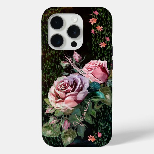 Coques Case-Mate iPhone Roses roses sur noir (Verso)