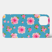 Coques Case-Mate iPhone Roses roses sur un fond bleu (Verso (horizontal))
