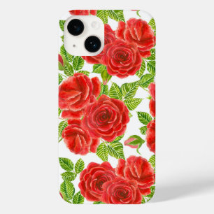 Coque Pour iPhone 14 Roses rouges aquarelle transparente motif