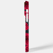Coques Case-Mate iPhone Roses rouges avec feuilles gris sur noir (Verso / Gauche)