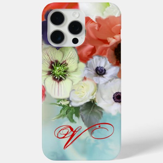 COQUES Case-Mate iPhone ROSES ROUGES BLANCHES ET FLEURS ANÉMONE MONOGRAMME (Verso)