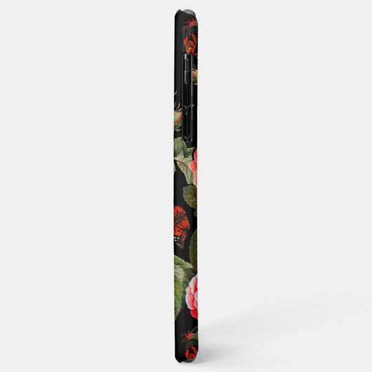 Coques Case-Mate iPhone ROSES ROUGES, BOUTEILLES JAUNES Floral noir (Dos/Gauche)