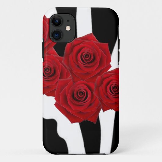 COQUES Case-Mate iPhone ROSES ROUGES ET COPIE NOIRE ET BLANCHE DE ZÈBRE (Dos)