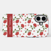 Coques Case-Mate iPhone Roses Rouges & Fleurs à Empreintes de Patte Nom Pe (Verso (horizontal))