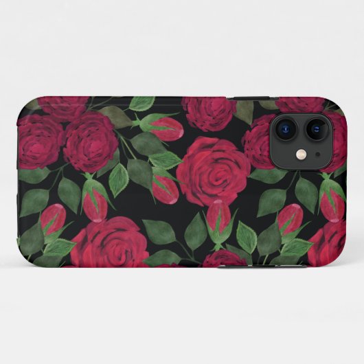 Coques Case-Mate iPhone Roses rouges sur noir. (Dos (Horizontal))